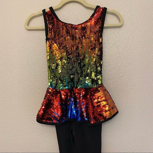 WEISSMAN Dance Costume hip hop BE THE ONE 10576 Rainbow Sequin Unitard child MC - Picture 4 of 12
